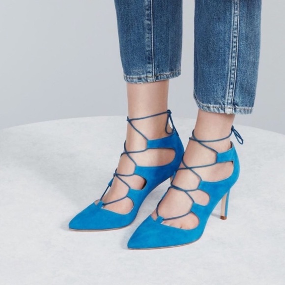 Loeffler Randall Shoes - New Loeffler Randall blue suede lace-up heels
